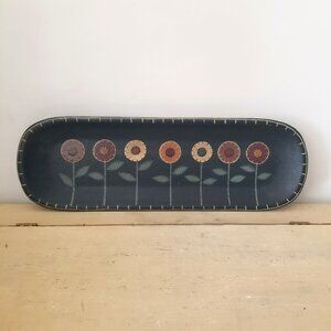 Boho 15.75"x5" Black Floral Oblong Trinket Tray Platter Red Yellow Green White